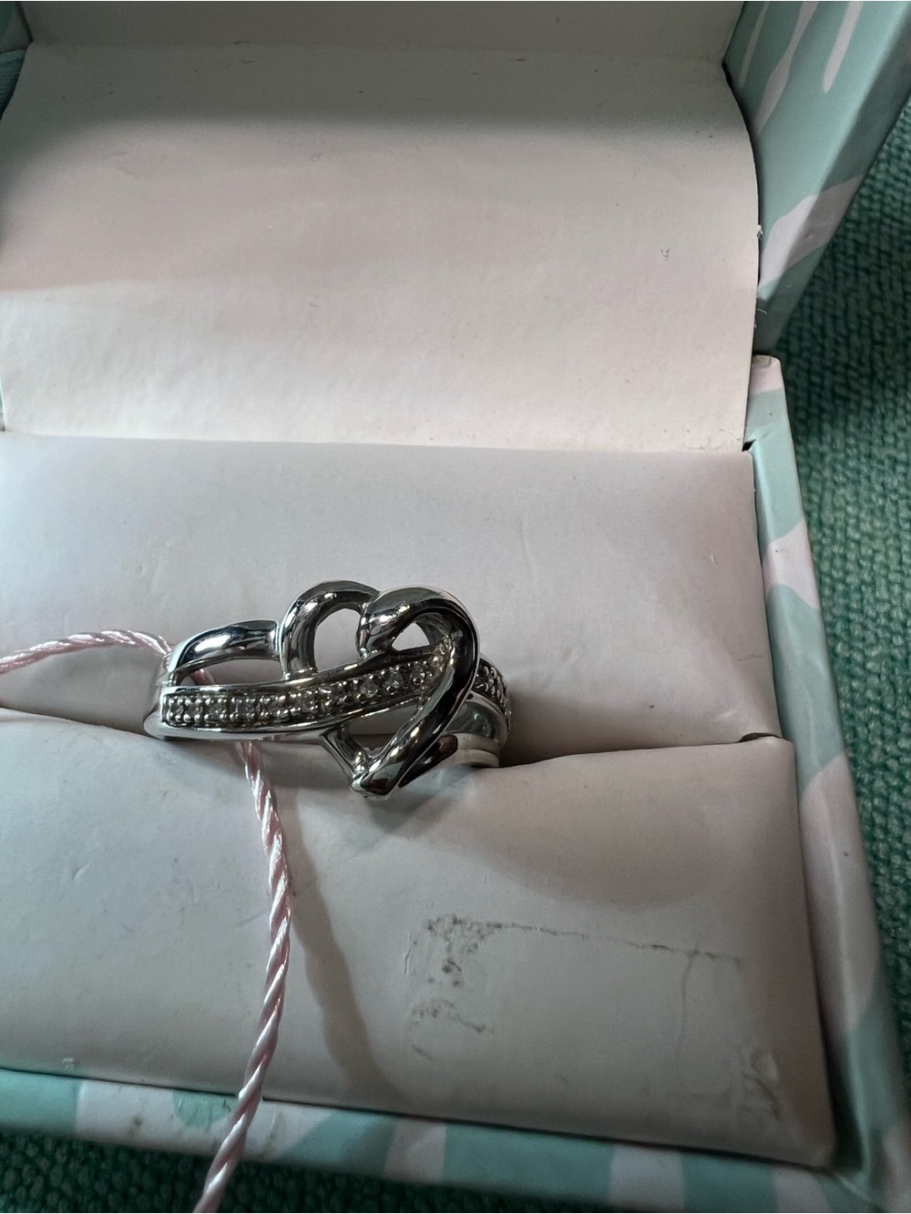 Sterling Silver Knotted Heart Ring with 15 Diamonds Accents